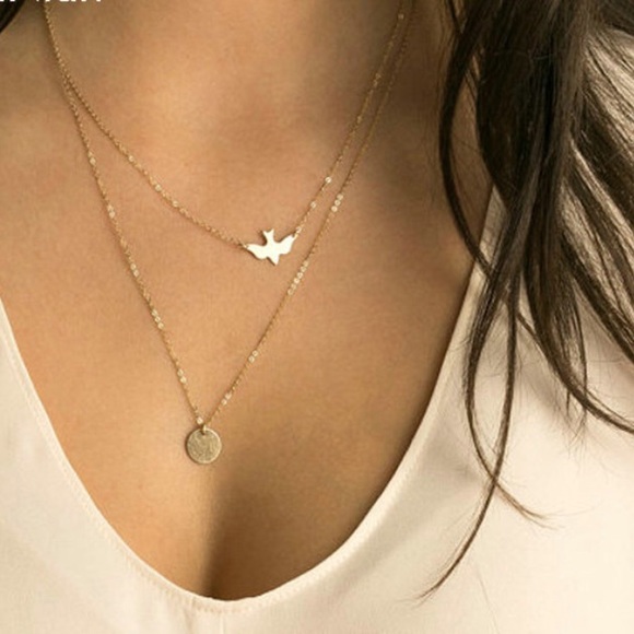 Jewelry - Layered 2 Tier Bird Gold Plated Choker Necklace